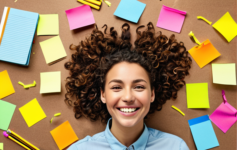 ** A vibrant, chaotic workspace filled with colorful sticky notes connecting seemingly random objects. In the center, a person is smiling, connecting these ideas with a marker. The style should be bright and energetic, like a brainstorming session. This represents the power of associative thinking.
**